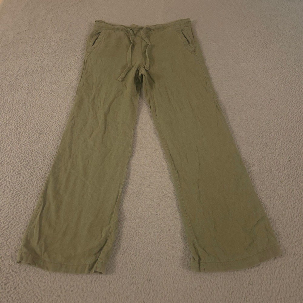 Old Navy Pants Womens XS Green High-Waisted Wide-Leg Linen-Blend Drawstring